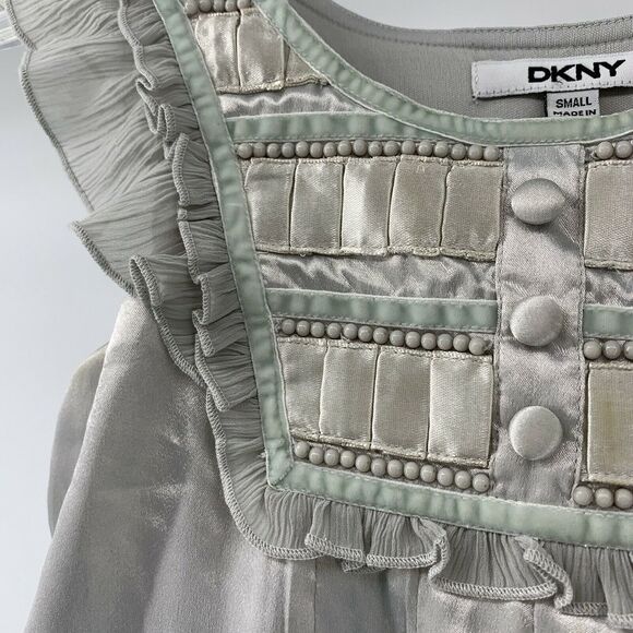 DKNY Silver Silky Sleeveless Ruffle Edge Dress - Picture 3 of 9